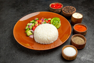 Horizontal view of healthy meal with many flavors