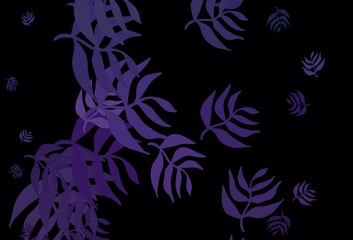 Dark Purple vector doodle pattern with leaves.