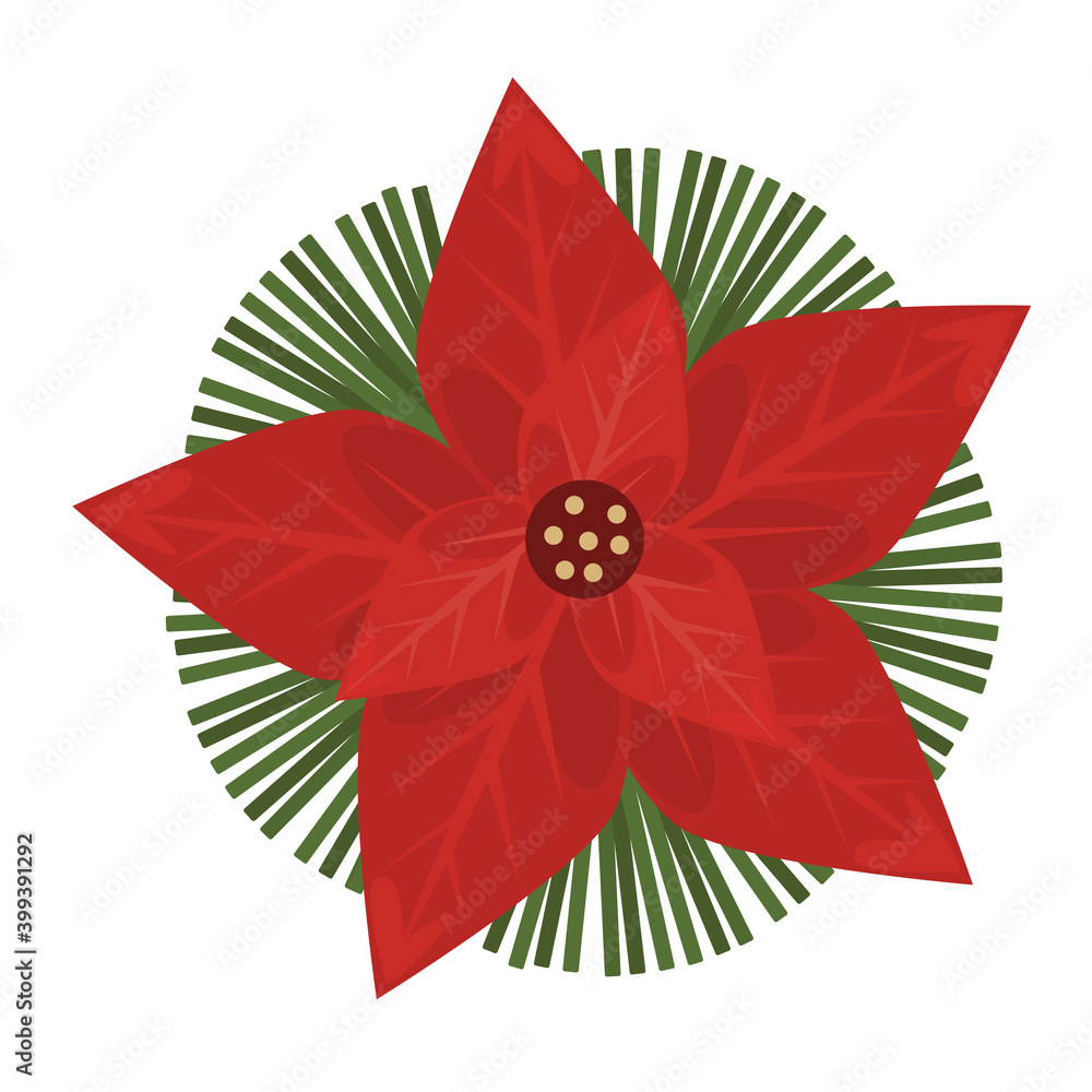 Poster happy merry christmas decorative red flower and leafs