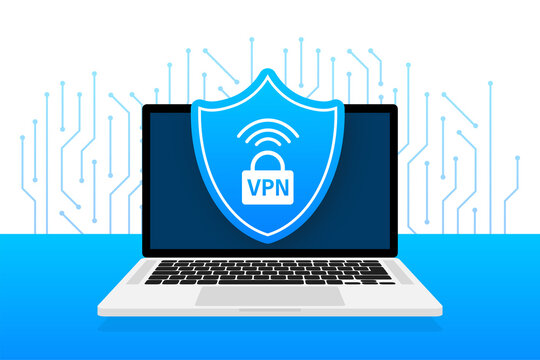 VPN flat blue secure label on white background. Vector illustration.