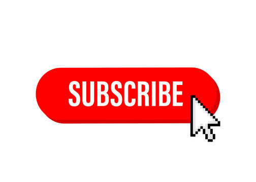 Red rounded subscribe button on white background. Vector illustration.