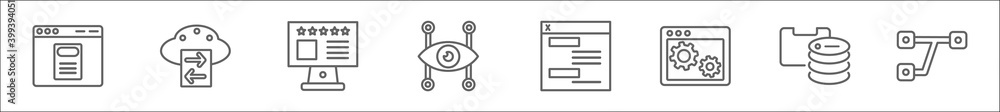 Poster outline set of technology line icons. linear vector icons such as declarations, internet traffic, in