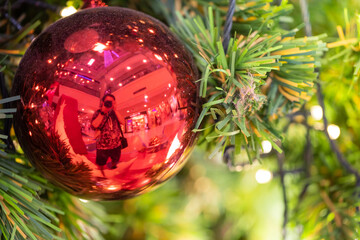 Close-up of a Christmas tree decorated.