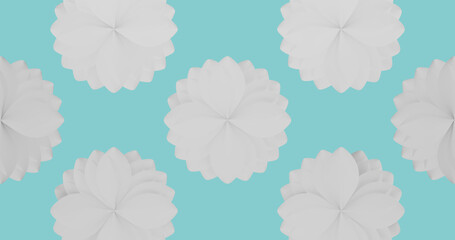 Render with white delicate flowers on a blue background