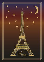 Eiffel tower, Paris, France at night. Vector illustration. EPS10.