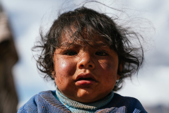 Indigenous baby in the andes mountain