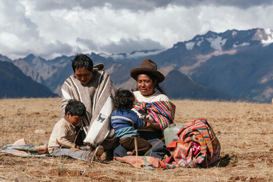 Family photo of indigenous people in peru