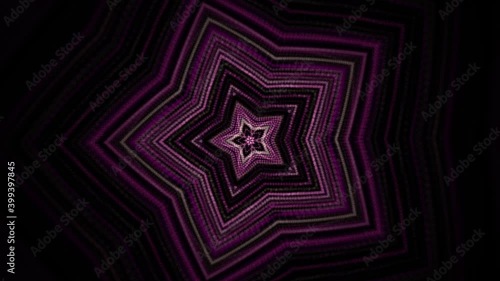Poster abstract purple pulsating star on black background, seamless loop. animation. festive pattern with k