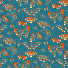 Butterfly seamless pattern. Flying insects background, cute butterflies silhouette icons in 1 color