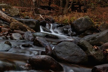 Beautiful view on the overfall of the little mountain river
