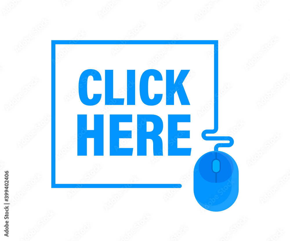 Aufkleber icon with click here 3d button on white background for web marketing design. flat deign. social medi