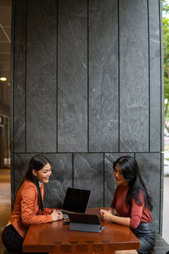Two asian colleagues working