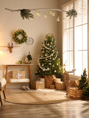 Beautiful living room interior decorated for Christmas