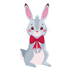 happy merry christmas cute rabbit with bowtie