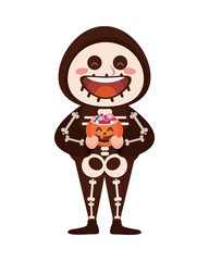 cute little boy dressed as a skeleton character