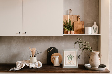 Various decorations in cozy kitchen