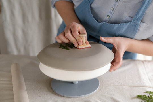 Artisan stamping decorative ceramic plate