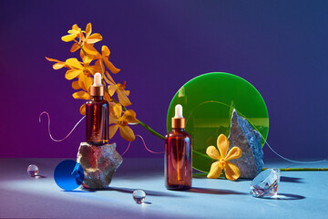 Natural cosmetic essential oil bottles