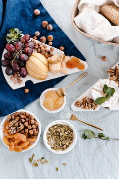 Set of healthy snack on table with napkins