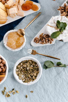 Set of healthy snack on table with napkins