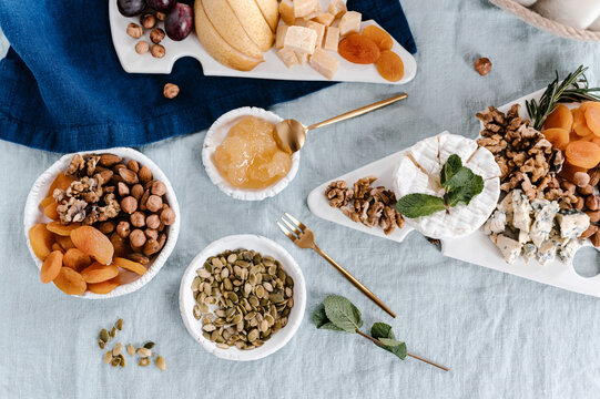 Set of healthy snack on table with napkins
