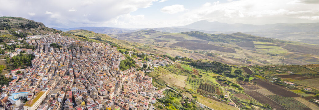 Aerial view of the picturesque town of Alia, Sicily, Italy.