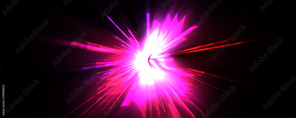 Wall mural futuristic lens flare. light explosion star with glowing particles and lines. beautiful abstract ray