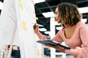Curly Hair Business Woman Using Board
