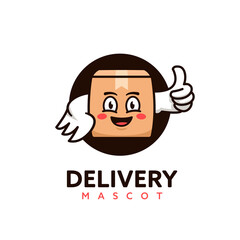 Delivery courier service package parcel box mascot logo icon illustration