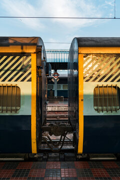 Railroad cars of old train waiting at railroad station