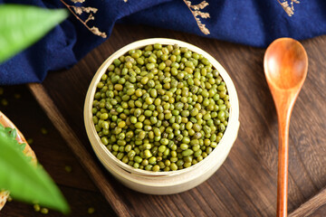 Mung beans on the background of retro Chinese style