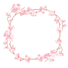 華やかな桜の角丸スクエアフレーム ベクターイラスト