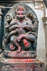 Hindu shrine statue during Dashain holiday, Bhaktapur, Kathmandu, Nepal