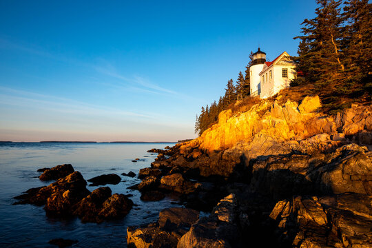 Scenic view of Bass Harbor lighthouse in Maine, Acadia