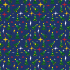 Christmas tree background star decoration seamless pattern. Great for xmas backdrops, wallpaper, stationery, packaging, scrapbooking, or giftwrap projects. Surface pattern design.