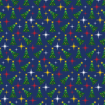 Christmas tree background star decoration seamless pattern. Great for xmas backdrops, wallpaper, stationery, packaging, scrapbooking, or giftwrap projects. Surface pattern design.