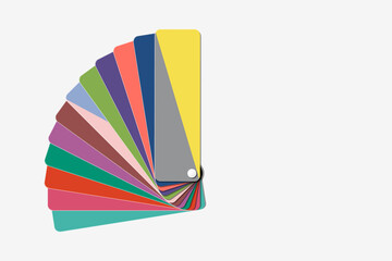 ultimate gray and illuminating colors, color of the year 2021, fanned trendy colour palette, sample swatch book guide, stock vector illustration clip art mockup