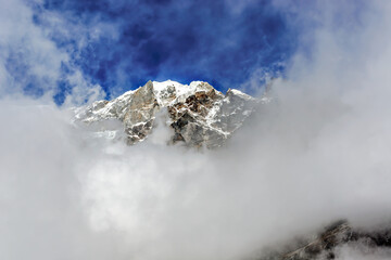 Himalayan peaks in Thangnag on trekking route to Mera peak in Nepal.
