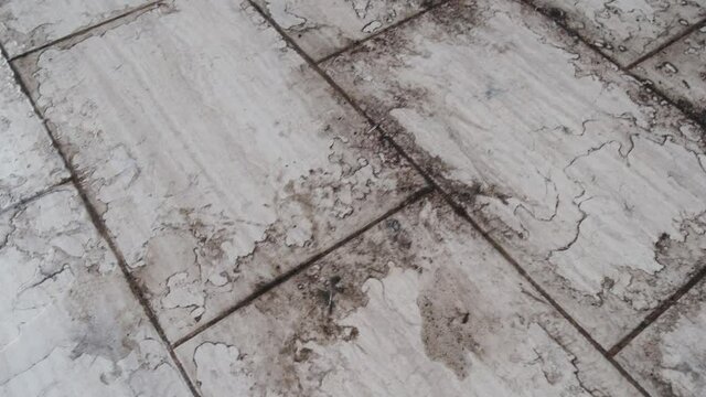 Dirty, muddy, tile floor details. Tiles that are dirty, not cleaned outdoors