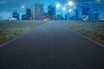 Modern building and skyscrapers on the city with the night scene