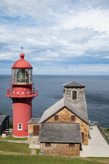View of the "Pointe-à-la -Renommée lighthouse" ("Fame Point") built in 1880, in Gaspésie, Quebec