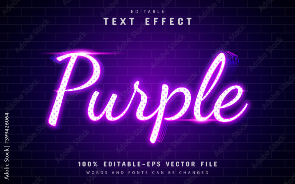 Poster purple neon text effect with dot pattern