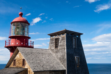 View of the "Pointe-à-la -Renommée lighthouse" ("Fame Point") built in 1880, in Gaspésie, Quebec