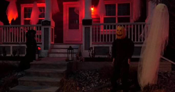 Spooky halloween characters in yard