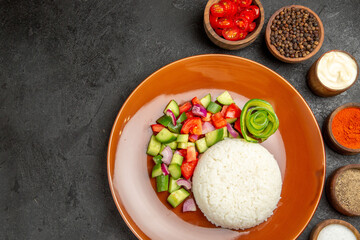 Top view of healthy meal with many flavours