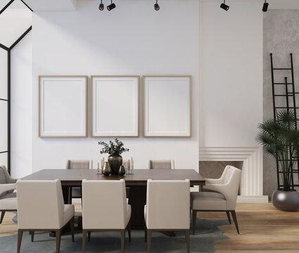mockup poster in modern simple dinning room