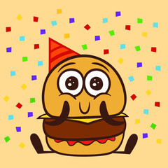 Cute vector cheeseburger birthday greetings cartoon vector