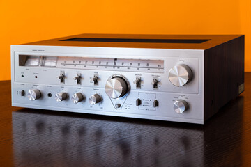 Vintage Audio Stereo Receiver with shiny metal front panel