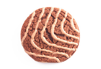 Soft Chocolate Fudge Cookie with Swirl Icing on a White Background