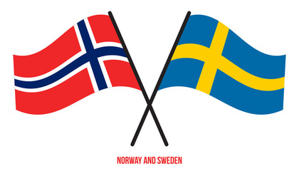 Norway and Sweden Flags Crossed And Waving Flat Style. Official Proportion. Correct Colors.